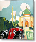 1930 Renault Sports Skiff Touring Car Eastern Poolside Setting Original French Art Deco Illustration Metal Print