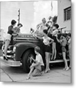 1950s Miami Fire Truck With Female Models Metal Print