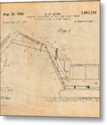 1969 Backhoe Excavator Patent Print Antique Paper Metal Print