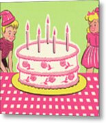 Boy And Girl With Birthday Cake #2 Metal Poster