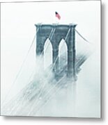 Brooklyn Bridge In Fog #2 Metal Print