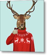 Deer In Ski Sweater #2 Metal Print