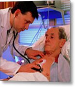 Hospital Coronary Care: Doctor Examines Patient #2 Metal Print