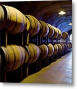 Wine Cave With Oak Barrels In Napa #2 Metal Print