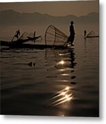 Fishermen On Inle Lake, Myanmar #3 Metal Print