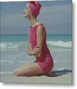 Model On The Beach Metal Print