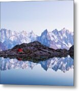 Red Tent On Lac Blanc Lake Coast #3 Metal Print