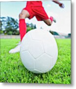 Soccer Player Kicking Ball #3 Metal Print