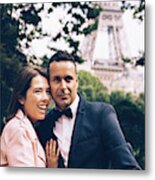 Newly-wed Couple On Their Honeymoon In Paris, Loving Having A Date Near The Eiffel Tower #6 Metal Print