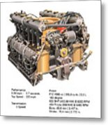917 Porsche Engine Illustration Metal Print