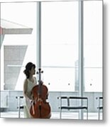 A Female Cellist Making Herself At Home Metal Print