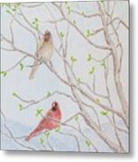 A Pair Of Cardinals On Magnolia Tree Metal Print