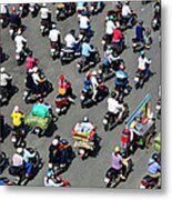 A Sea Of Mopeds During Rush Hour In Metal Print