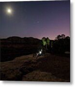 A Woman Enjoys A Full Moon Near Colorado National Monument. Metal Print