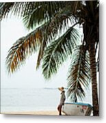 A Young Woman On A Secluded Beach On Metal Print