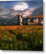 Abandoned Farmhouse With Poppy Field Metal Print