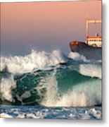 Abandoned Ship And The Stormy Waves Metal Print