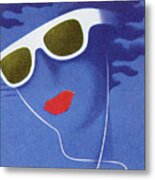 Abstract Face With Sunglasses And Red Lips Metal Print