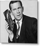 Actor Don Adams With Shoe-phone Metal Print