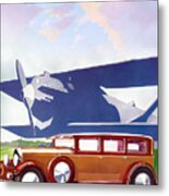 Advertisement For 1930 Lorraine At Airfield Original French Art Deco Illustration Metal Print