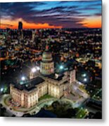 Aerial Image Texas State Capitol During Dramatic Sunset Metal Print
