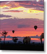 African Safari Colorful Sunrise With Animals Metal Print