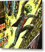 Alien Climbing Building Metal Print