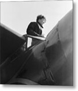 Amelia Earhart In Her Planes Cockpit Metal Print