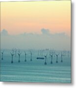 An Offshore Wind Farm And Gas Platfroms In Morecame Bay From The Summit Of Black Combe, Cumbria, Uk. Metal Print