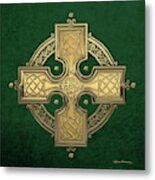 Ancient Gold Celtic Knot Cross Over Green Velvet Metal Print