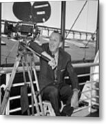 Animator Walt Disney With Movie Camera Metal Print