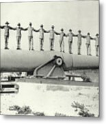 Army Members Standing On Cannon Metal Print