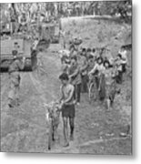 Army Tank & Group Of Cambodian Refugees Metal Print