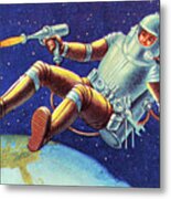Astronaut With A Ray Gun Metal Poster