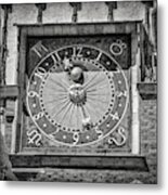 Astronomical Clock Wroclaw Town Hall Poland In Black And White Metal Print