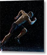 Athlete Runner Running Through Rain Metal Print