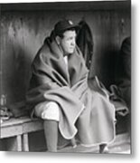 Babe Ruth Wearing Blanket In Dugout Metal Print
