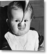 Baby With Spoon In Mouth Metal Print