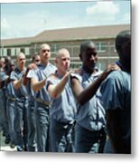 Bald Prison Inmates Marching In Yard Metal Print
