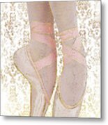 Ballerina Pointe Shoes - Pink Gold White Metal Print