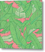 Banana Leaf Pattern Pink Metal Print