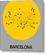 Barcelona Yellow Subway Map Metal Print
