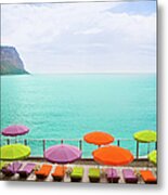 Beach With Parasol In Cassis, France Metal Print