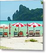 Beachchairs, Phi Phi Islands, Thailand Metal Print