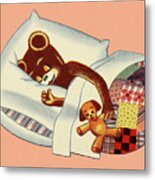 Bear Sleeping In Bed Metal Print