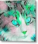 Beautiful Green Stained Glass Kitty Metal Print