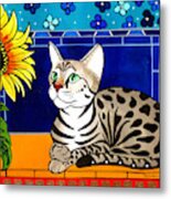 Beauty In Bloom - Savannah Cat Painting Metal Print