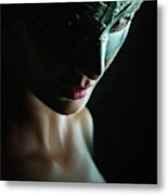 Beauty Model Woman Wearing Venetian Masquerade Carnival Mask Metal Print
