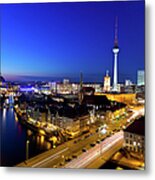 Berlin Skyline At Night Metal Print