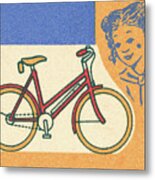 Bicycle And Girl Metal Print